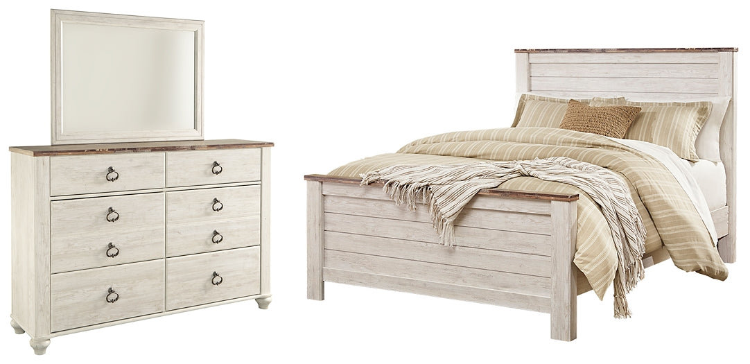 Willowton Queen Panel Bed with Mirrored Dresser JR Furniture Storefurniture, home furniture, home decor