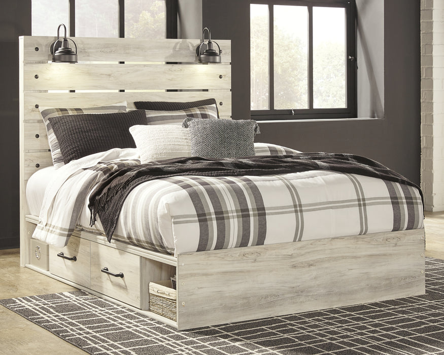 Cambeck  Panel Bed With 2 Storage Drawers With Mirrored Dresser And Chest