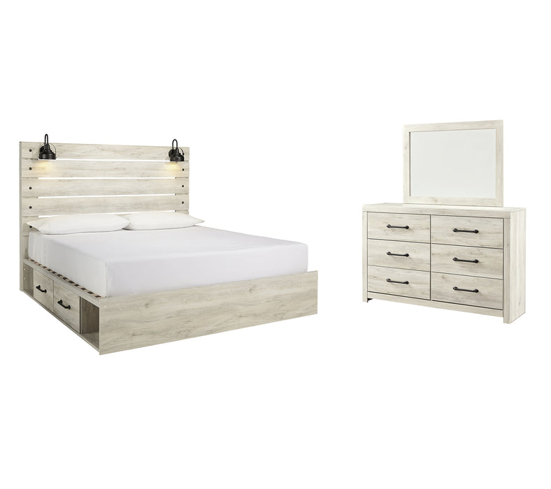 Cambeck  Panel Bed With 4 Storage Drawers With Mirrored Dresser