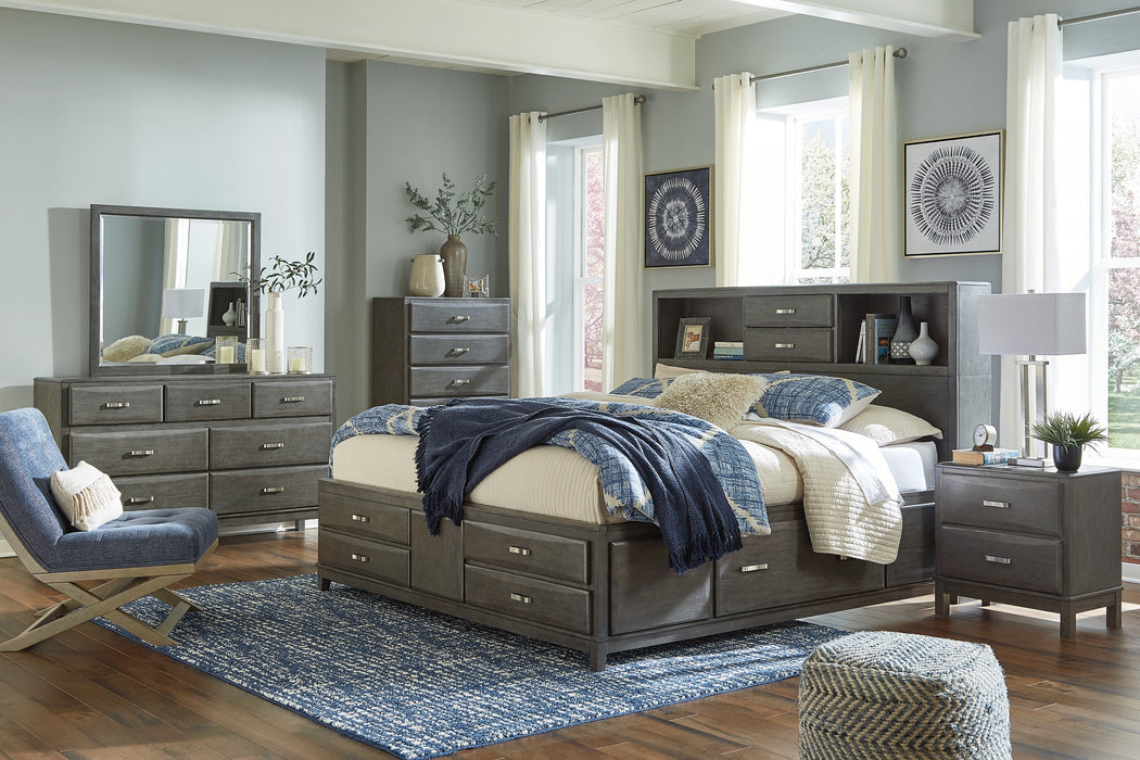 Caitbrook  Storage Bed With 8 Storage Drawers With Mirrored Dresser