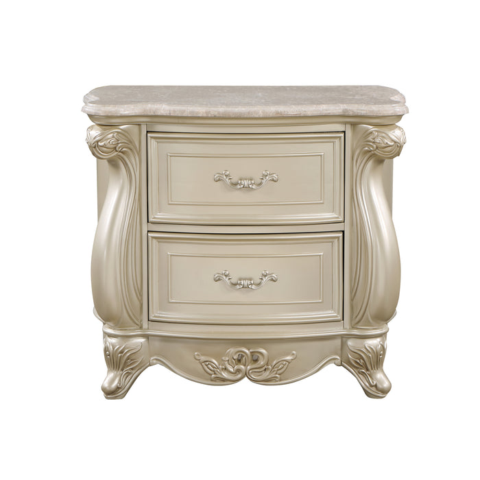 MONIQUE NIGHTSTAND W/MARBLE TOP-CHAMPAGNE