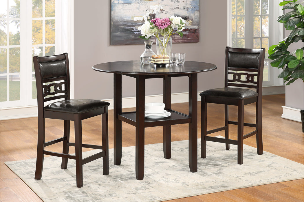 GIA 3 PC 42" COUNTER DROP LEAF TABLE & 2 CHAIRS-EBONY