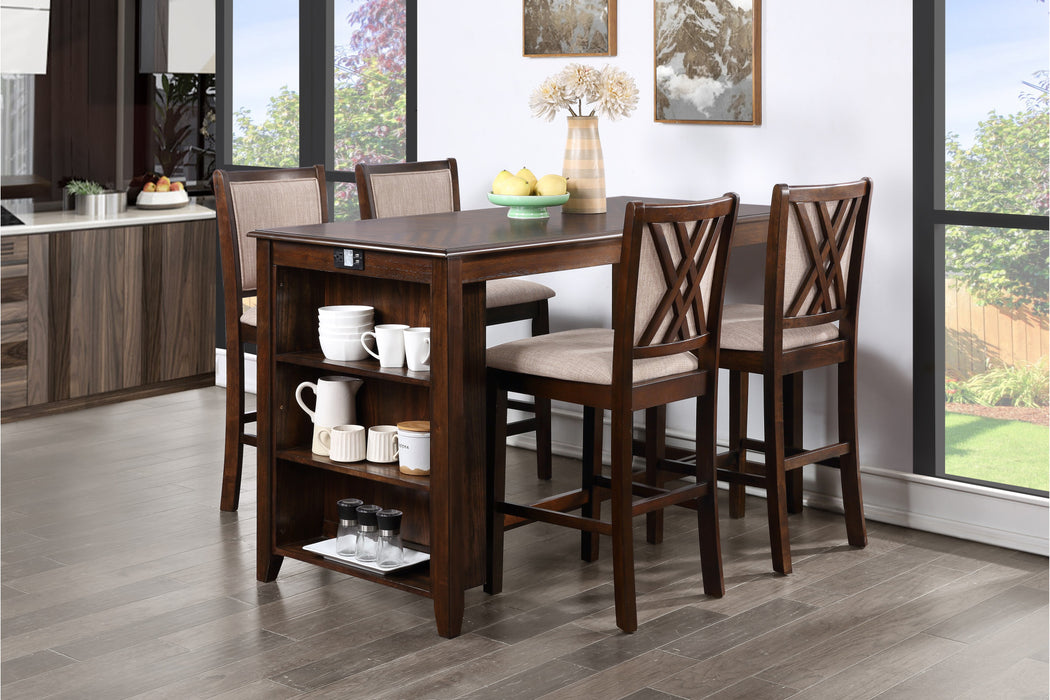 AMY 5 PC 60" COUNTER STORAGE TABLE+CHAIRS-BROWN CHERRY