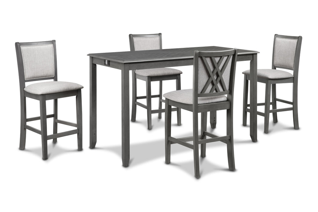 AMY 5 PC 60" COUNTER STORAGE TABLE+CHAIRS-GRAY