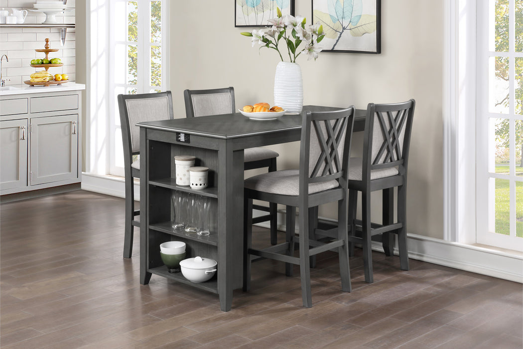 AMY 5 PC 60" COUNTER STORAGE TABLE+CHAIRS-GRAY