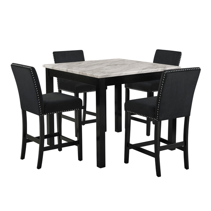 CELESTE 5PC 42" MARBLE FINISH COUNTER TABLE & 4 CHAIRS-BLACK