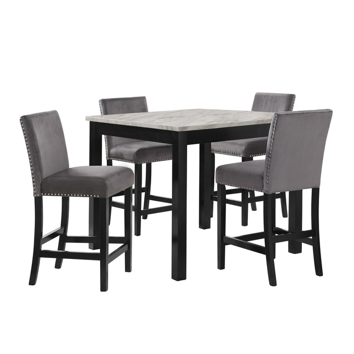 CELESTE 5PC 42" MARBLE FINISH COUNTER TABLE & 4 CHAIRS-GRAY