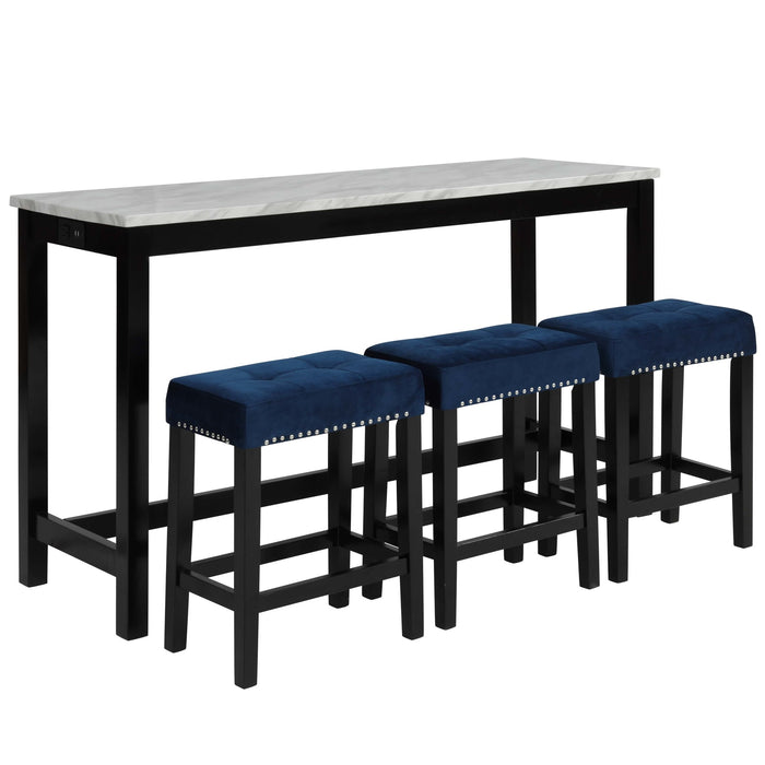 CELESTE THEATER BAR TABLE W/ 3 STOOLS-BLUE