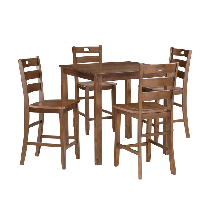 SALEM 5 PC COUNTER HT DINING SET, TABLE & 4 CHAIRS -  TOBACCO