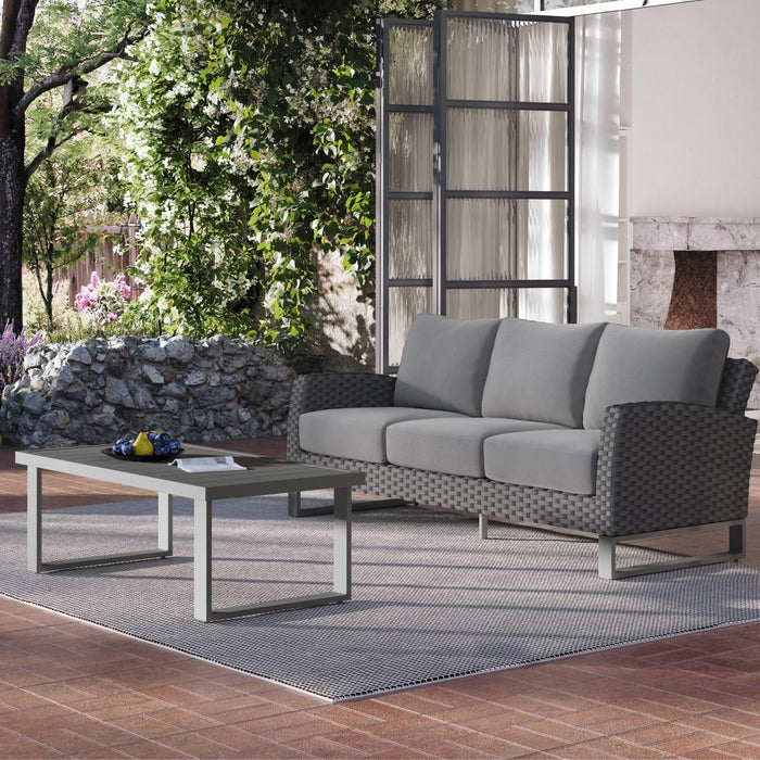 FIJI 2 PC SOFA AND SLAT TOP COFFEE TABLE SET-GRAY