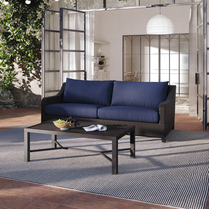 SKYE 2 PC SOFA AND SLAT TOP COFFEE TABLE SET-BLUE