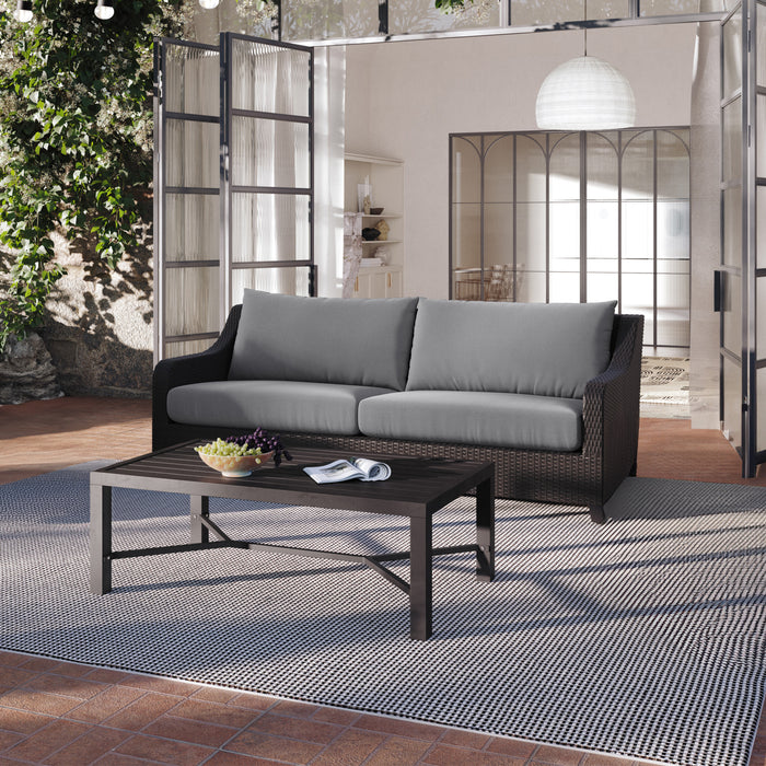 SKYE 2 PC SOFA AND SLAT TOP COFFEE TABLE SET-GRAY