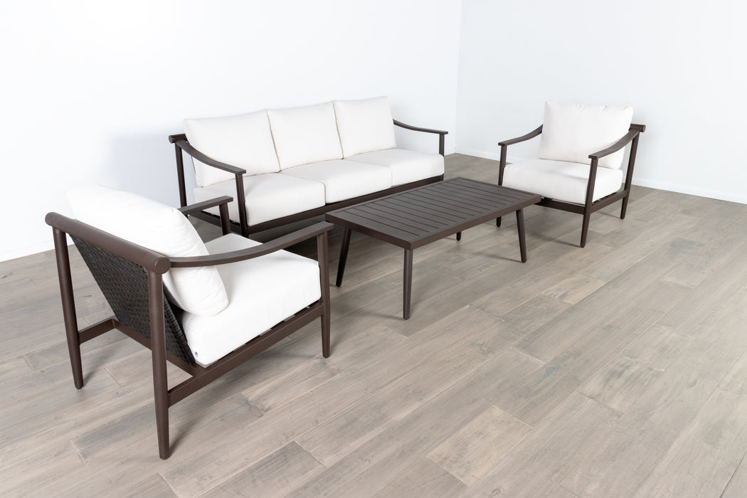 MOANA 4 PC SET - SOFA, 2 CLUB CHAIRS, SLAT TOP COFFEE TABLE-B