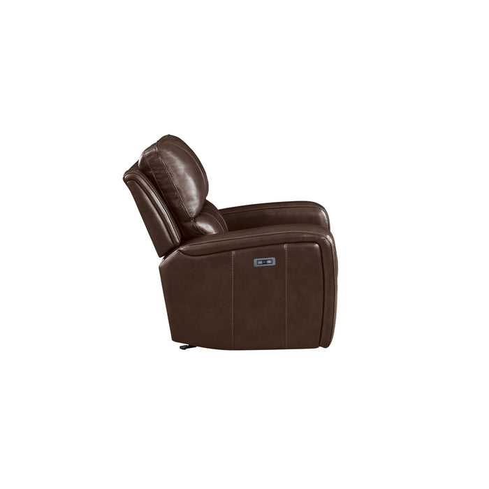 LINTON LEATHER GLIDER RECLINER W/ PWR FR-BROWN