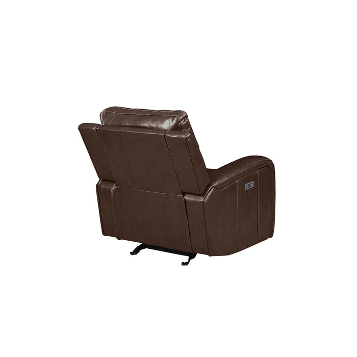 LINTON LEATHER GLIDER RECLINER W/ PWR FR-BROWN