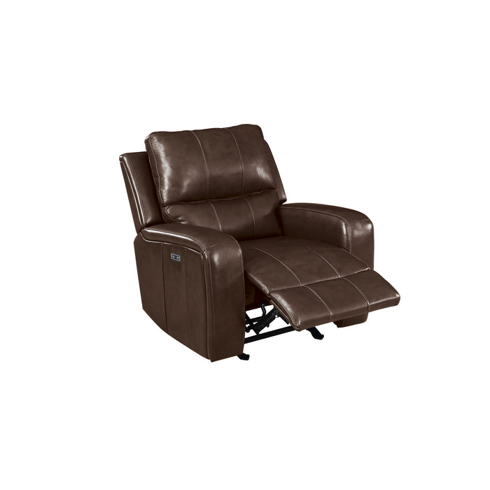 LINTON LEATHER GLIDER RECLINER W/ PWR FR-BROWN