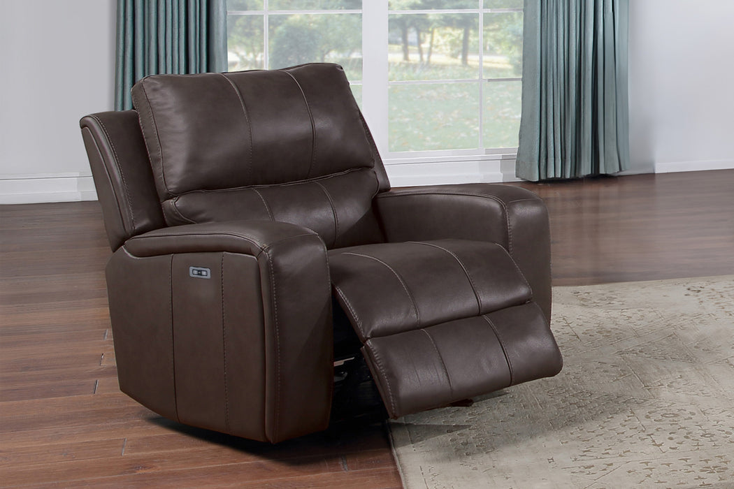 LINTON LEATHER GLIDER RECLINER W/ PWR FR-BROWN