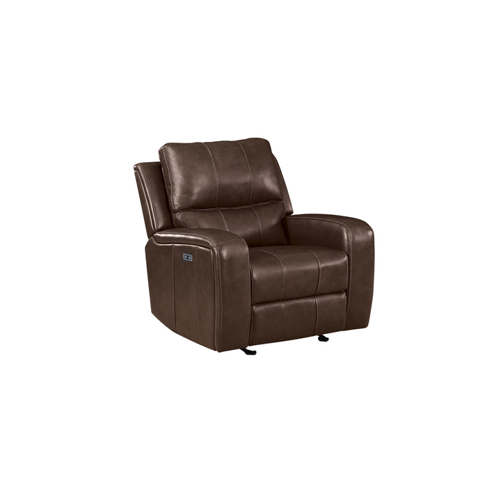 LINTON LEATHER GLIDER RECLINER W/ PWR FR-BROWN