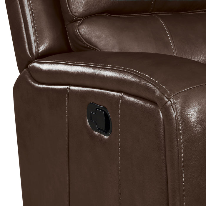 LINTON LEATHER CONSOLE LOVESEAT W/ DUAL RECLINERS-BROWN