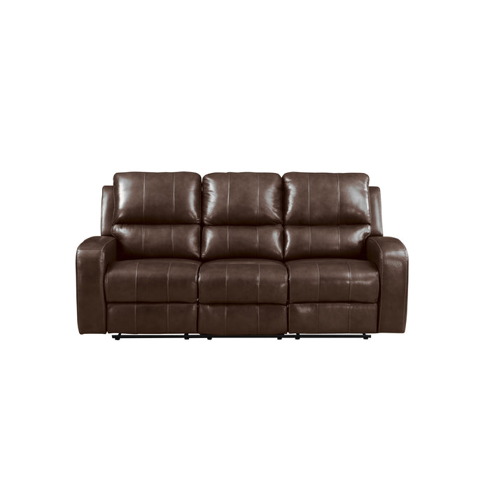 LINTON LEATHER SOFA W/DUAL RECLINER-BROWN