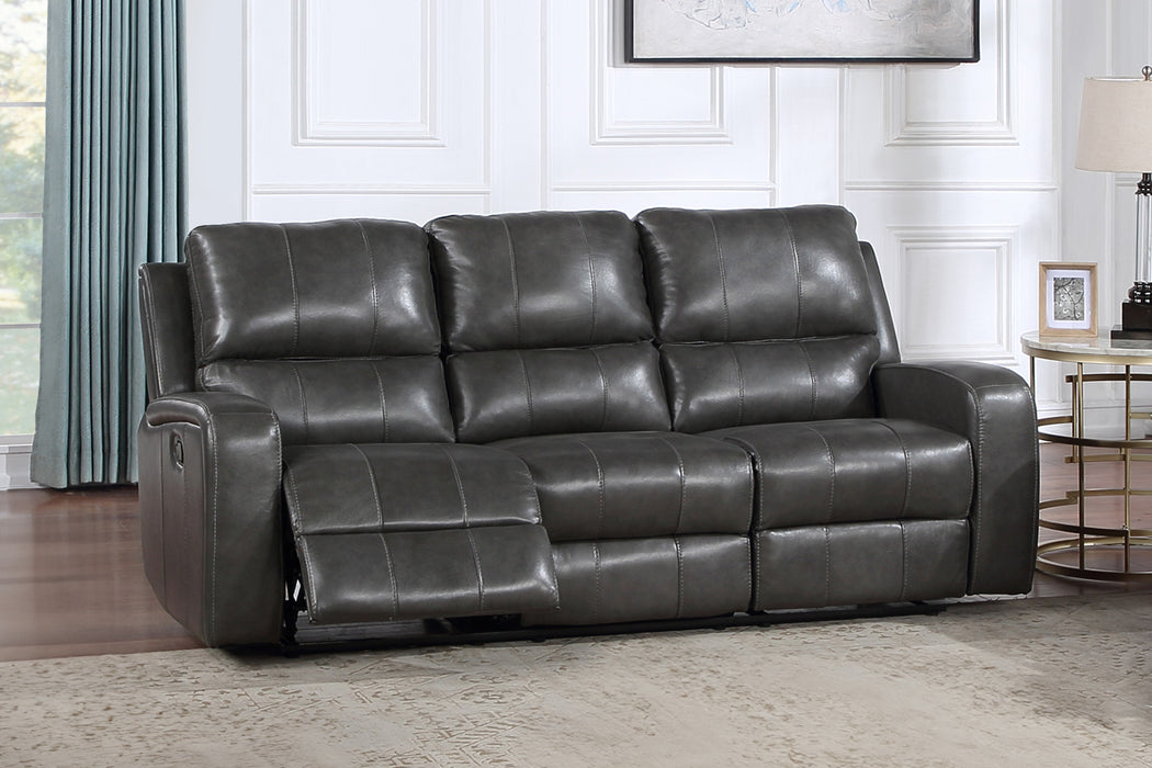 LINTON LEATHER SOFA W/DUAL RECLINER-GRAY