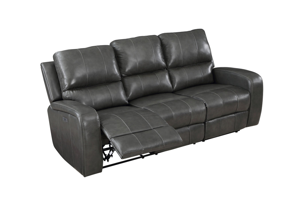 LINTON LEATHER SOFA  W/ PWR FR-GRAY