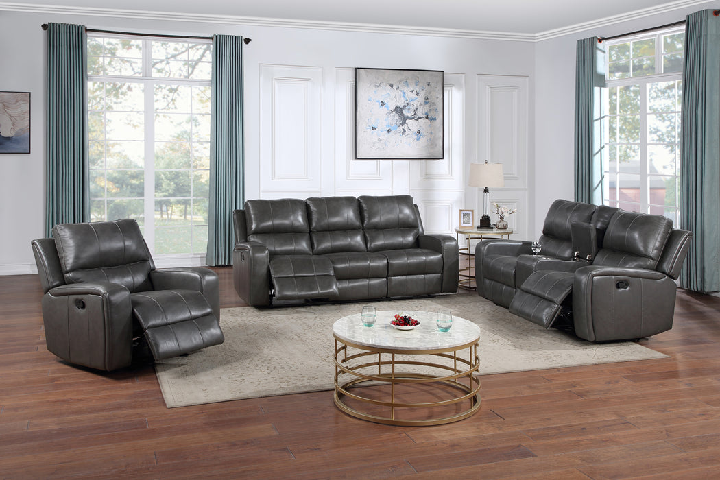 LINTON LEATHER SOFA W/DUAL RECLINER-GRAY