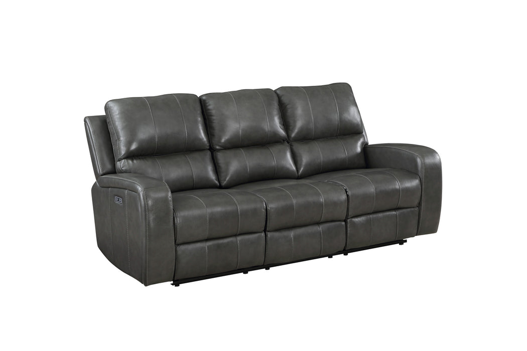 LINTON LEATHER SOFA  W/ PWR FR-GRAY