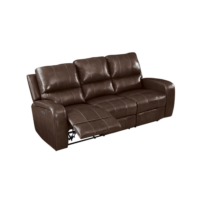 LINTON LEATHER SOFA  W/ PWR FR-BROWN