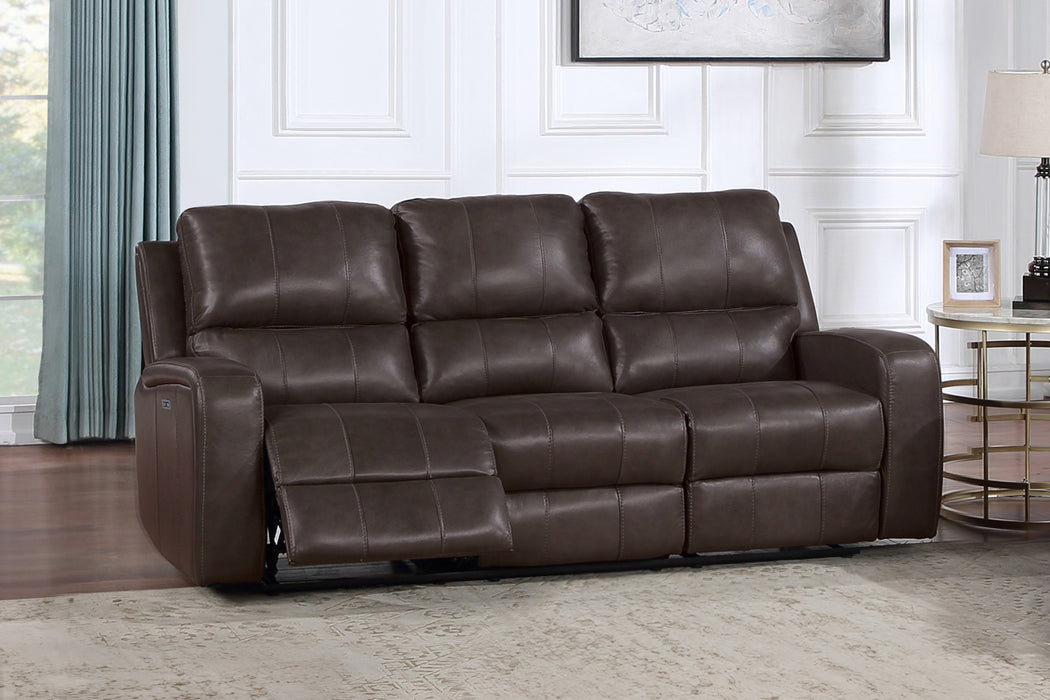 LINTON LEATHER SOFA  W/ PWR FR-BROWN