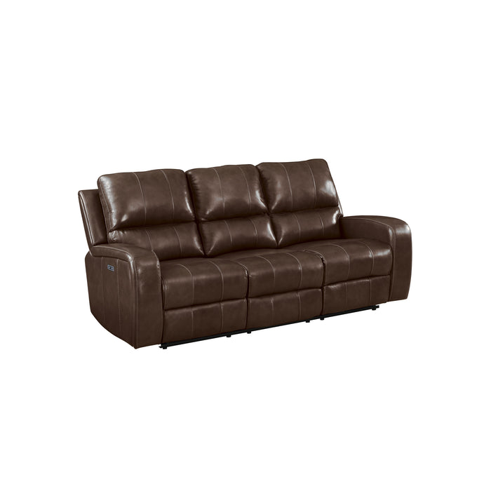 LINTON LEATHER SOFA  W/ PWR FR-BROWN