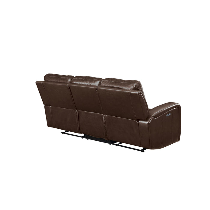 LINTON LEATHER SOFA  W/ PWR FR-BROWN