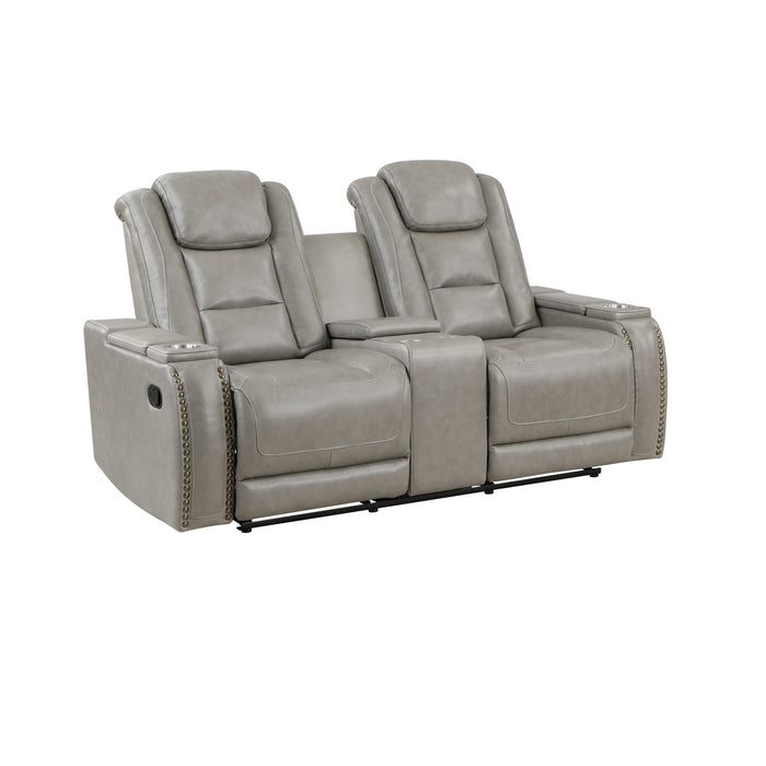 BRECKENRIDGE CONSOLE LOVESEAT W/ DUAL RECLINERS-LT GRAY