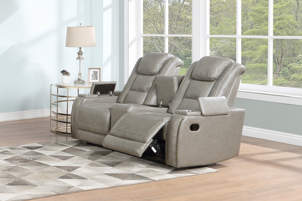 BRECKENRIDGE CONSOLE LOVESEAT W/ DUAL RECLINERS-LT GRAY