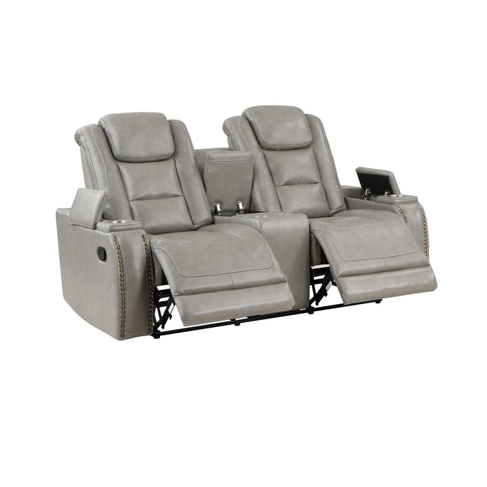 BRECKENRIDGE CONSOLE LOVESEAT W/ DUAL RECLINERS-LT GRAY