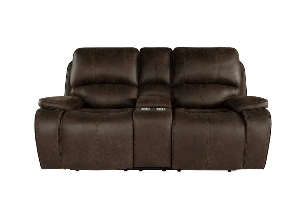 BROOKINGS CONSOLE LOVESEAT W/ DUAL RECLINERS-BROWN