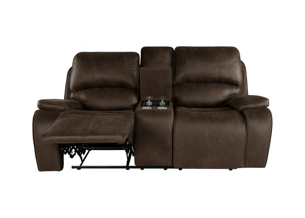 BROOKINGS CONSOLE LOVESEAT W/ DUAL RECLINERS-BROWN