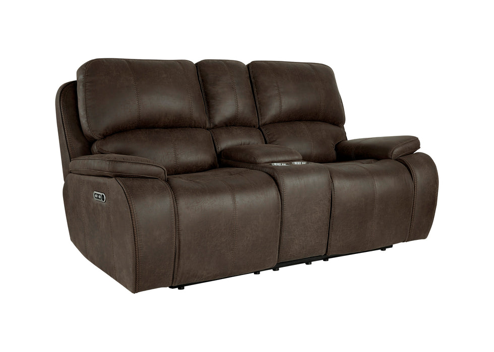 BROOKINGS CONSOLE LOVESEAT W/PWR HR & FR-BROWN