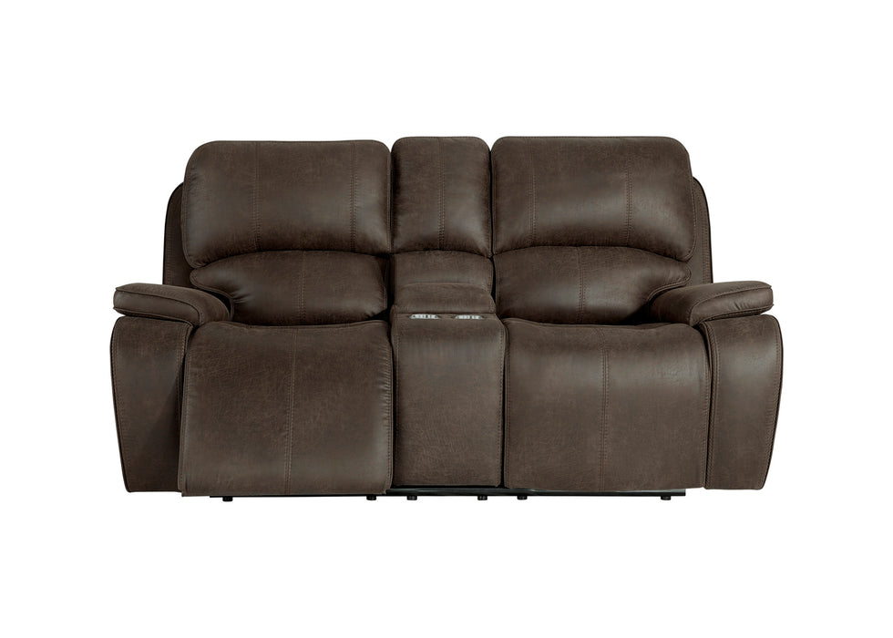 BROOKINGS CONSOLE LOVESEAT W/PWR HR & FR-BROWN