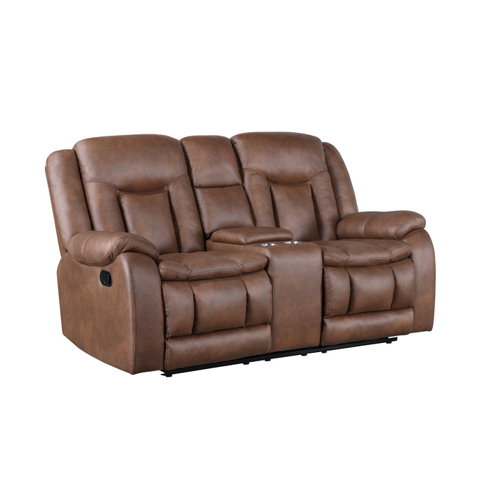 MORELLO  CONSOLE LOVESEAT W/ DUAL RECLINERS-BROWN