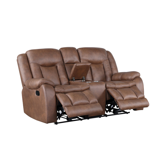 MORELLO  CONSOLE LOVESEAT W/ DUAL RECLINERS-BROWN