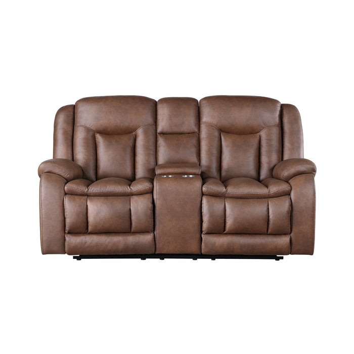 MORELLO  CONSOLE LOVESEAT W/ DUAL RECLINERS-BROWN