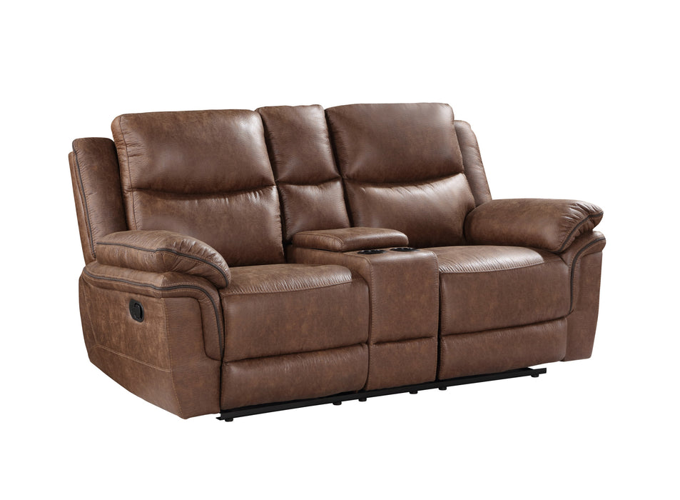 RYLAND CONSOLE LOVESEAT W/ DUAL RECLINERS--BROWN