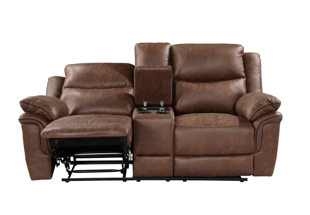 RYLAND CONSOLE LOVESEAT W/ DUAL RECLINERS--BROWN