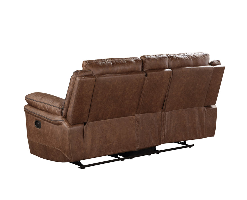 RYLAND CONSOLE LOVESEAT W/ DUAL RECLINERS--BROWN