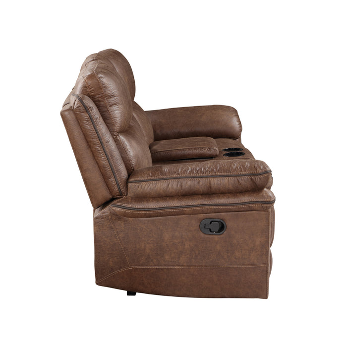 RYLAND CONSOLE LOVESEAT W/ DUAL RECLINERS--BROWN