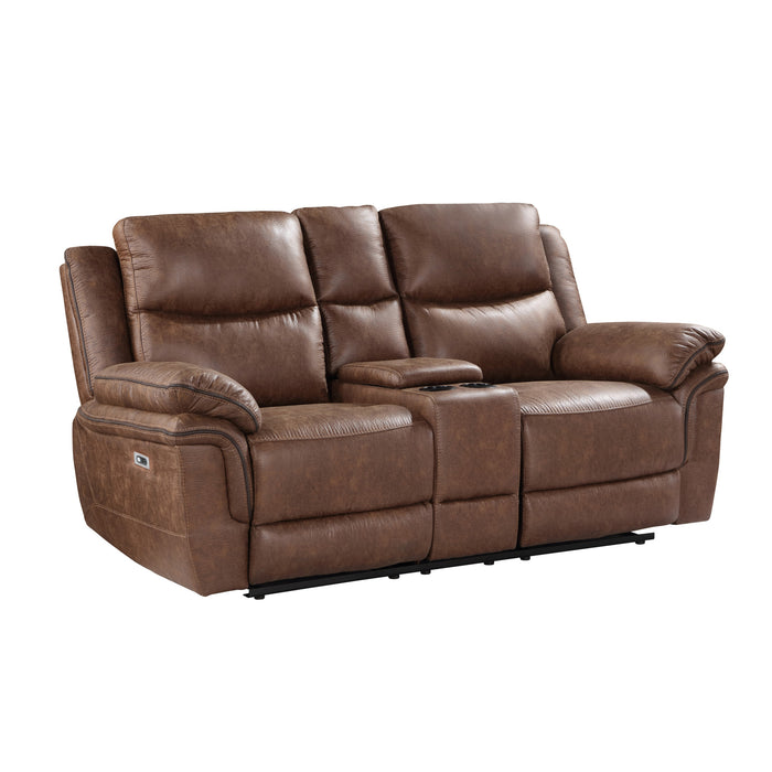 RYLAND CONSOLE LOVESEAT W/PWR FR--BROWN