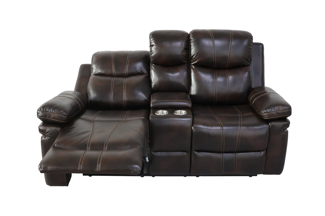 KELLEN CONSOLE LOVESEAT W/ DUAL RECLINERS-BROWN