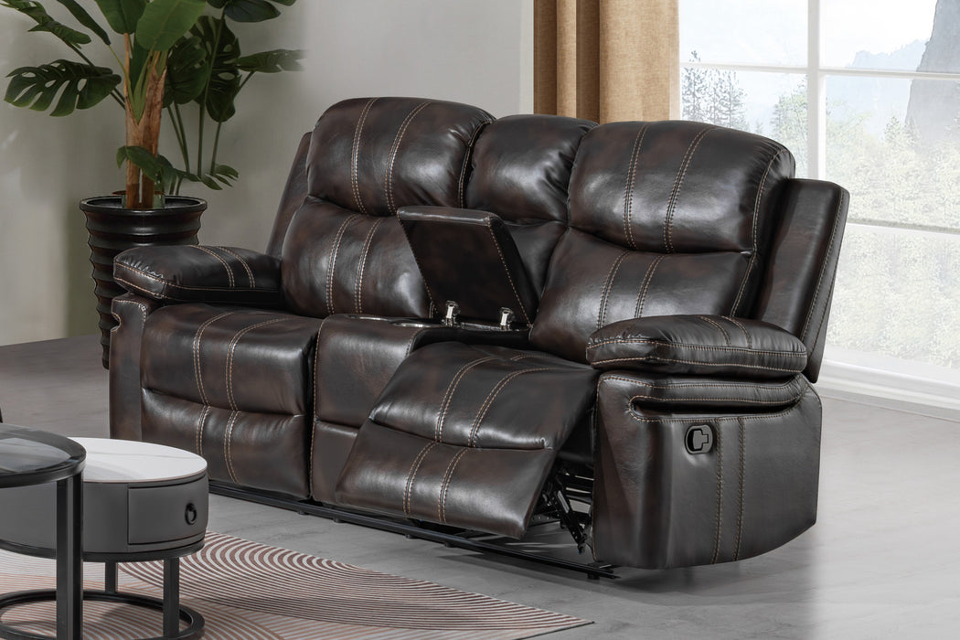 KELLEN CONSOLE LOVESEAT W/ DUAL RECLINERS-BROWN