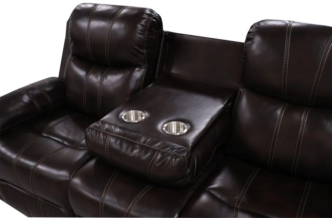 KELLEN  SOFA W/DUAL RECLINER & DROP DOWN  TRAY-BROWN